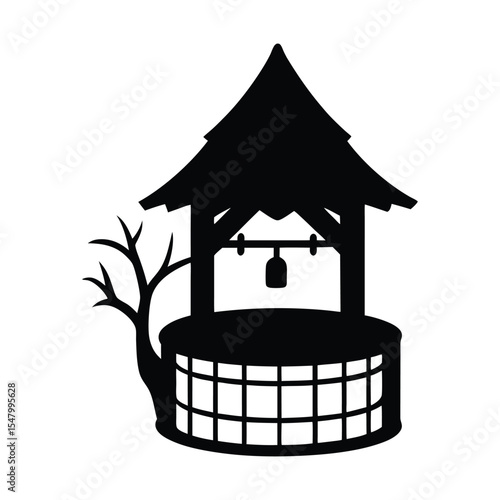 Haunted well silhouette illustration