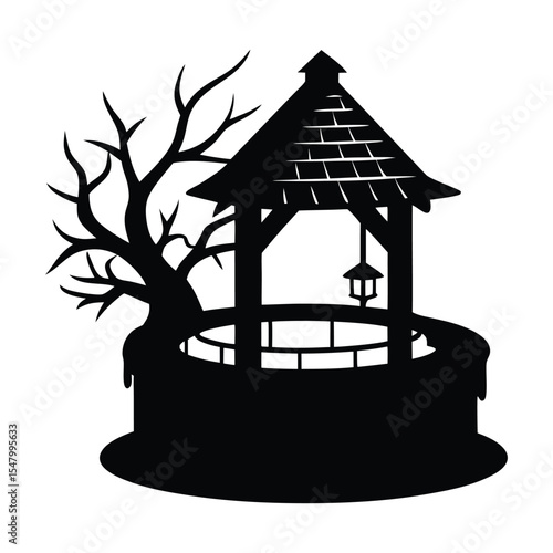 Haunted well silhouette illustration