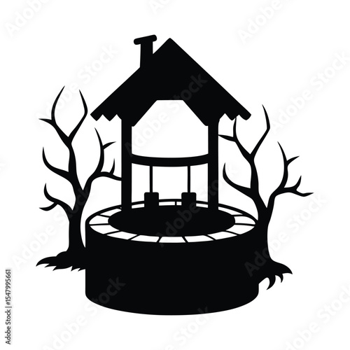 Haunted well silhouette illustration