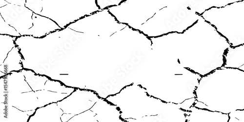A high-contrast black and white texture of cracked earth or dry, parched ground. The image features irregular, jagged fissures and organic shapes, creating a fragmente.