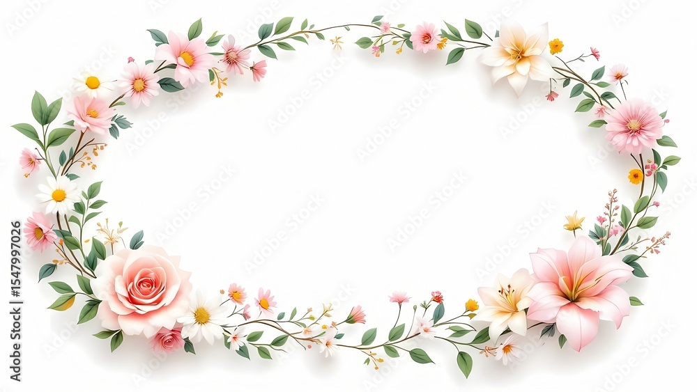 Elegant floral wreath design perfect for wedding invitations or romantic projects delicate blooms and lush greenery create a beautiful frame Elegant floral wreath design perfect for wedding invitations or romantic projects delicate blooms and lush greenery create a beautiful frame