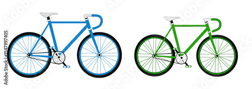 Illustrated blue and green road bicycles