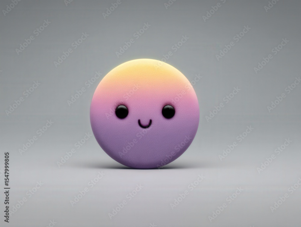 Fototapeta premium Cute smiling pastel gradient button character with friendly facial expression designed for playful visuals in digital art and graphic design projects showcasing vibrant creativity and joy