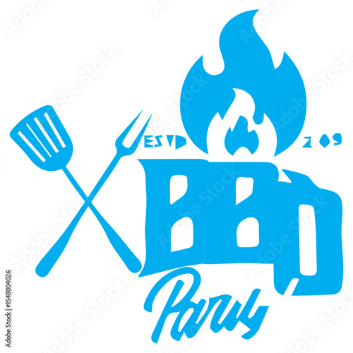 Grill BBQ Vektor Blue Icon