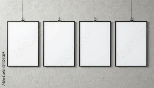 set of four posters mock up, blank minimalistic background, artwork template, 32k Resolution

