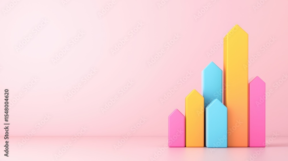 Colorful Bar Graph Displaying Growth Trend on Pink Background for Business or Marketing Concepts Colorful Bar Graph Displaying Growth Trend on Pink Background for Business or Marketing Concepts