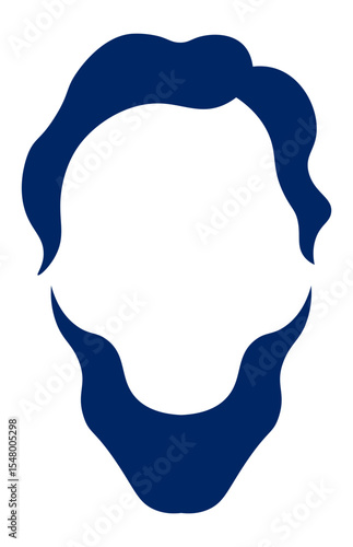 Minimalist vector graphic representing the face of Abraham Lincoln, recognizable by his characteristic hairstyle and beard, using only two colors and negative space