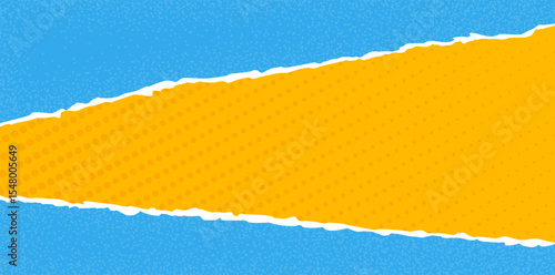 Pop art background with torn paper effects. Trendy halftone modern banner design with space for text. Vector illustration on retro style.