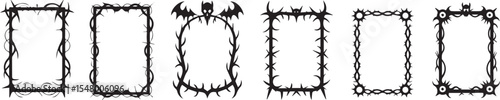 Gothic Horror Frame Set with Bats, Thorns, and Spikes – Halloween Border Collection
