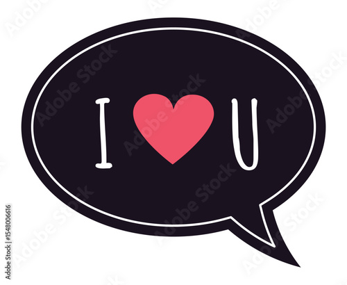 Romantic black oval speech bubble featuring a heartfelt declaration of love adorned with a vibrant red heart, ideal for celebrating Valentine's Day or any sweet romantic occasion