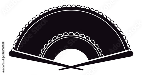 Classic Spanish hand fan silhouette with decorations, representing culture, dance, and tradition, perfect for conveying elegance and coolness