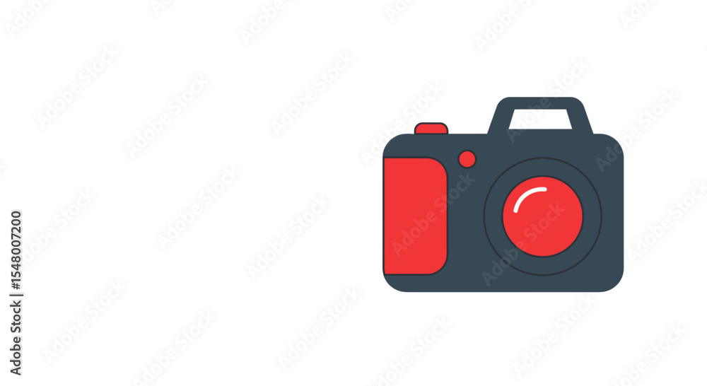Camera graphic illustration in modern flat style with red accents Camera graphic illustration in modern flat style with red accents