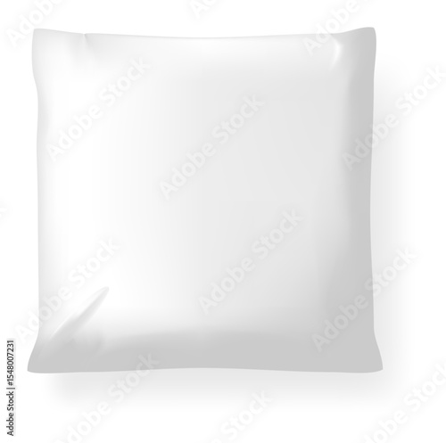 Realistic white square pillow casting a shadow on a white background, perfect for showcasing designs or adding a touch of comfort to any scene