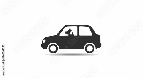 Dog sitting passenger in small car illustrating concept of pets in summer  