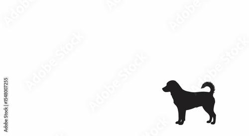 Black dog silhouette standing on a white background for pets in summer  