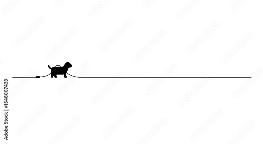 Black dog walking on leash against a minimal white background - Concept of pets in summer Black dog walking on leash against a minimal white background - Concept of pets in summer