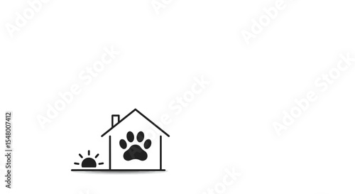 House illustration with paw print symbolizing pets in summer  