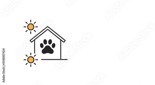 House with paw print symbol and sun representing pets in summer  