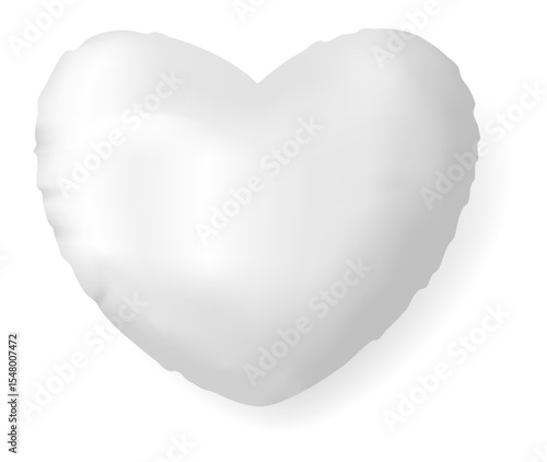 Soft white heart shaped pillow casting a gentle shadow on a pristine white background, embodying love, comfort, and relaxation in a cozy setting perfect for bedrooms and romantic occasions