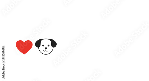 Heart symbol and happy dog icon representing love for pets in summer  
