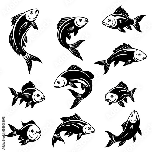Illustration of Various Fish Species Swimming Together Depicting the Ocean's Biodiversity and Aquatic Life Forms Concept