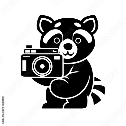 A curious raccoon holding a camera, ready to capture the moment. The raccoon is depicted in a clean, bold graphic style.