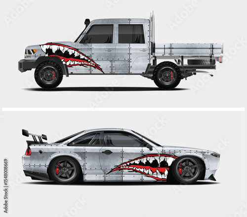 Custom Vehicle Wraps Shark Mouth Design Metal Texture
