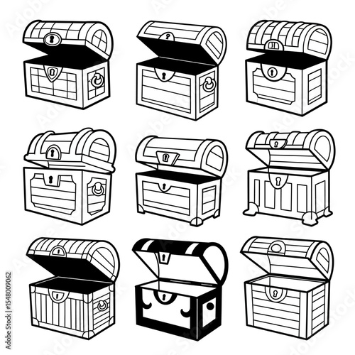 Diverse Collection of Wooden Treasure Chest Illustrations a Nostalgic Journey into Adventures and Forgotten Relics Depicting Classic Exploration