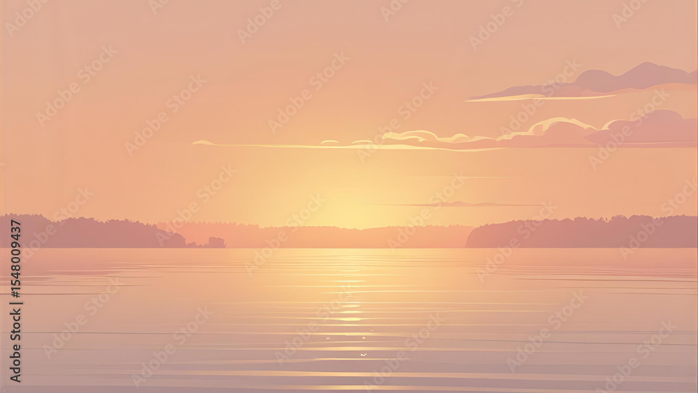 Serene Sunset Landscape with Warm Golden Light Serene Sunset Landscape with Warm Golden Light