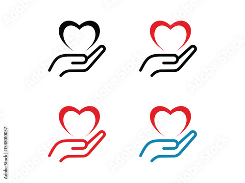 Hands with heart symbol. Flat vector illustration of a heart over an open hand, symbolizing giving, kindness, donation and volunteer service. Clean silhouette style.