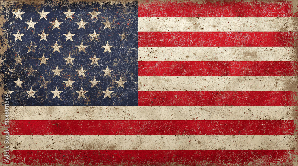 Naklejka premium Independence Day Poster with American Flag and Grunge Texture - Vintage Retro Style Design 