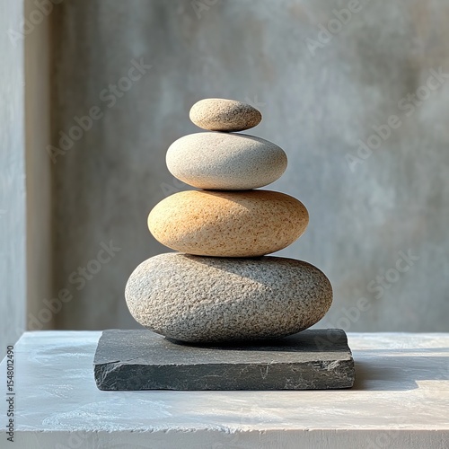 Image of Pebbles Balancing on Black Plank