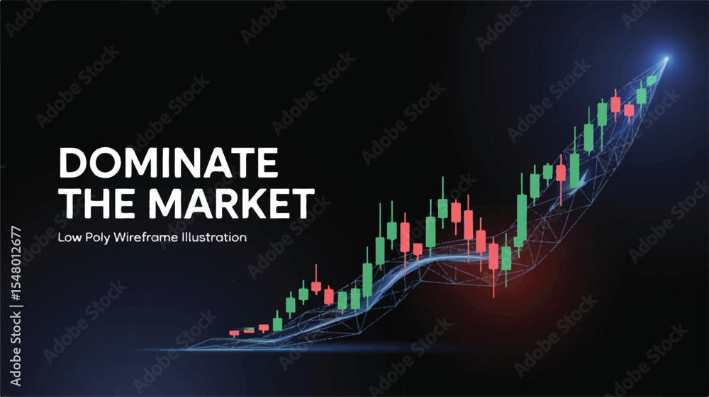 Fototapeta premium Dominate the Market Low Poly Wireframe Stock Market Illustration