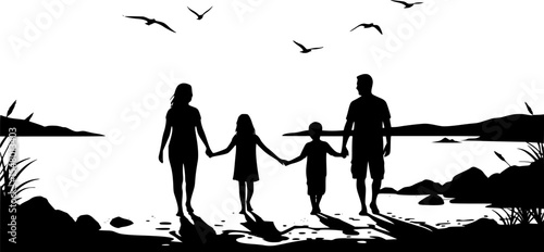 Black silhouette of a Family Beach Pose
