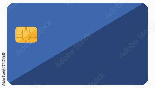 Blue payment card with gold chip on minimalistic background  
