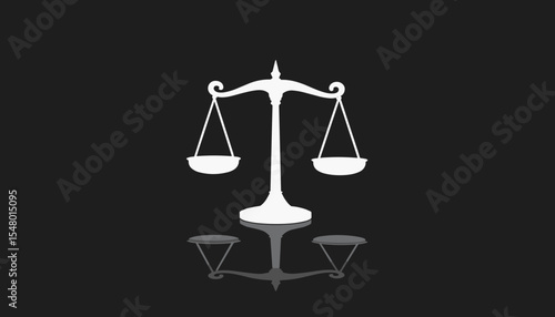 Scales of justice symbol on dark background with reflection  