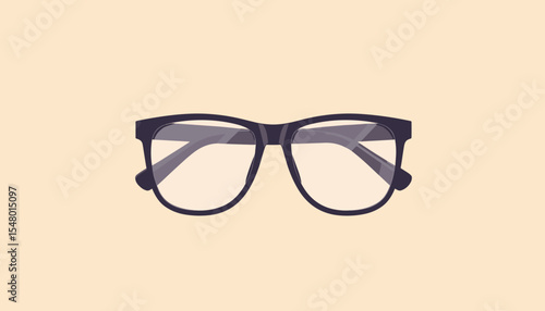 Modern black eyeglasses on neutral background  