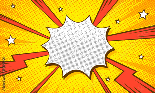 pop art comic zoom blank background with thunder and stars
