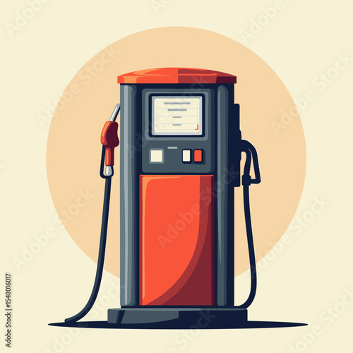 Vintage fuel pump with nozzle and display in retro style  