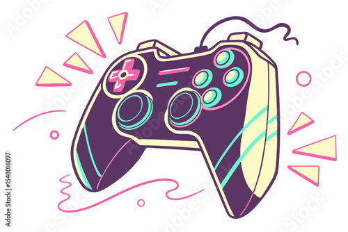 Neon glowing gaming controller vector illustration