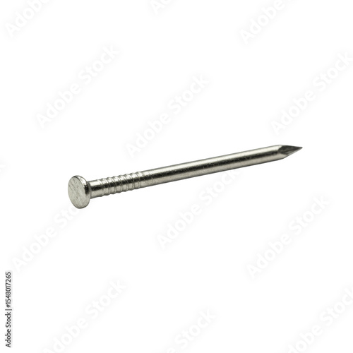 Pristine polished steel Brad nail with slender shank and sharp point, isolated on a transparent seamless studio background with minimalist styling, a macro product shot emphasizing clean technical