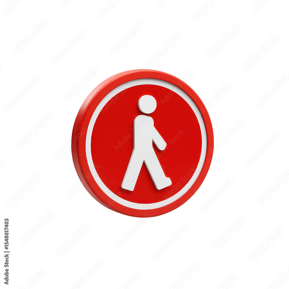 Red circular button with a walking person icon Red circular button with a walking person icon