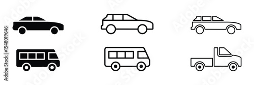 Car icon, symbol. Car view from side. Vehicle icon. Vehicle icons set view from side