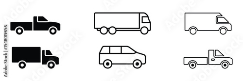 Car icon, symbol. Car view from side. Vehicle icon. Vehicle icons set view from side