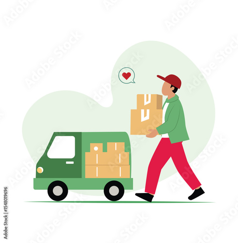 Courier Delivering Packages to Van