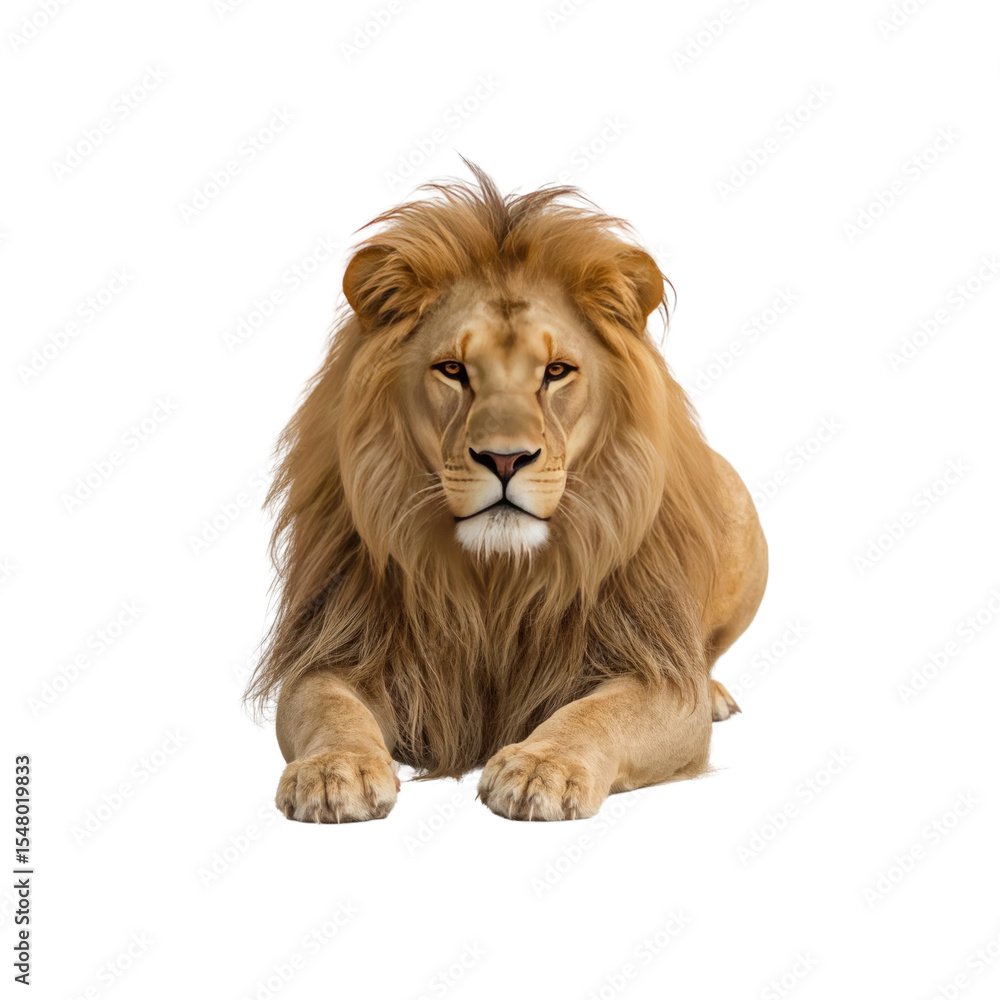 Majestic Male Lion Lying Down, Powerful and Serene Majestic Male Lion Lying Down, Powerful and Serene