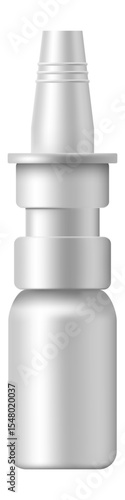 Realistic nasal spray bottle positioned on a white background, offering ample space for branding and label design, perfect for showcasing medical and healthcare products