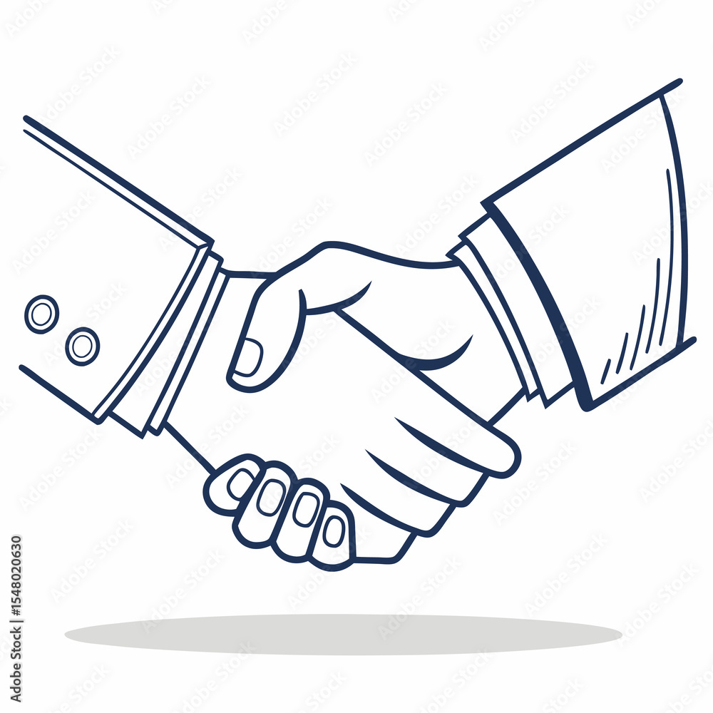 Fototapeta premium A minimalistic vector of two hands shaking, outlined with smooth curves, symbolizing agreement, partnership, or collaboration in clean design.