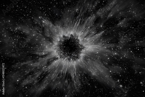 Abstract galaxy with star explosion effect in black and white