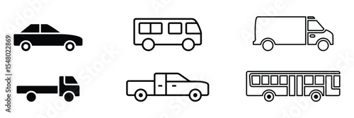 Car icon set in fill and linear style. Transport symbol. Vector illustration. EPS 10
